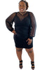 Black Ruched Sheer Sleeve Body-Con Dress | PLUS SIZE