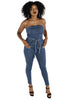 Denim Waist Tie Jumpsuit | One Piece Crop Set