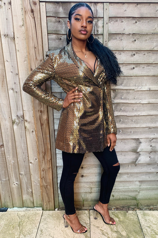 Gold Sequins Blazer Dress | Switch Me Up Blazer