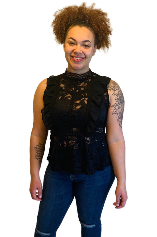 Black Sheer Ruffled Top |  Zip Up Back | Plus Size