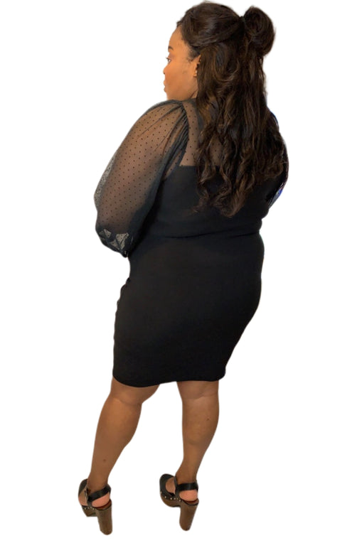 Black Ruched Sheer Sleeve Body-Con Dress | PLUS SIZE