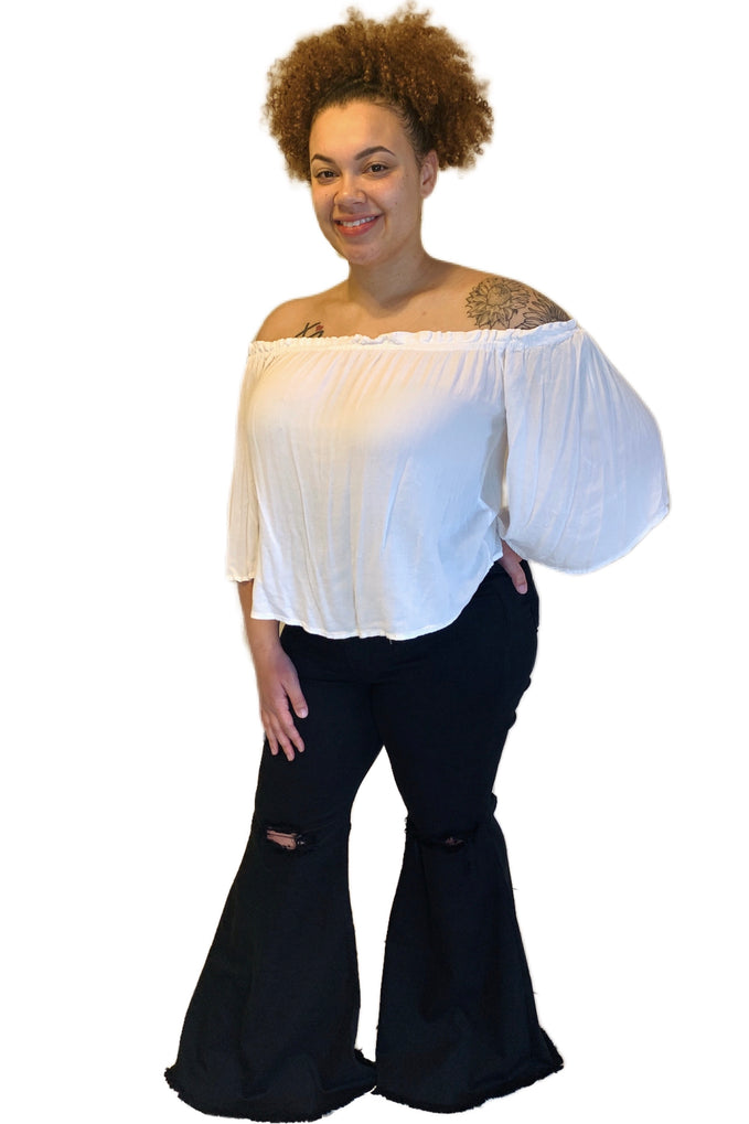 Distressed Knee Bell Bottoms | Black | Plus Size