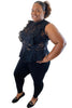 Black Sheer Ruffled Top |  Zip Up Back | Plus Size