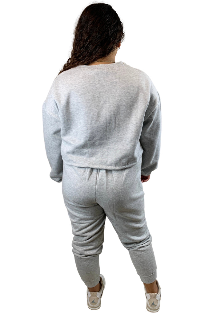 Just Chillin' | Grey | Slightly Cropped Jogger Set | Plus Size