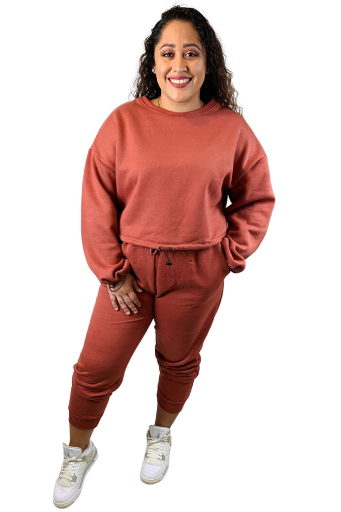 Just Chillin' | Rust | Slightly Cropped Jogger Set | Plus Size