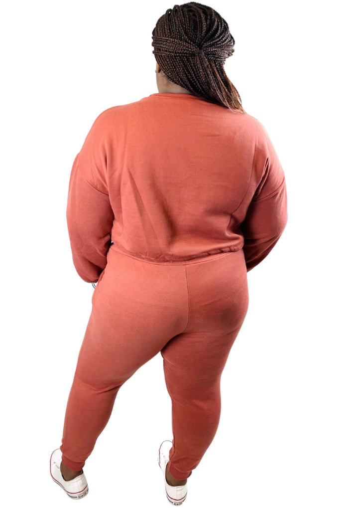 Just Chillin' | Rust | Slightly Cropped Jogger Set | Plus Size