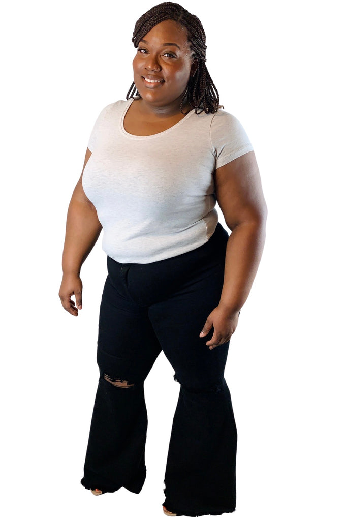 Distressed Knee Bell Bottoms | Black | Plus Size