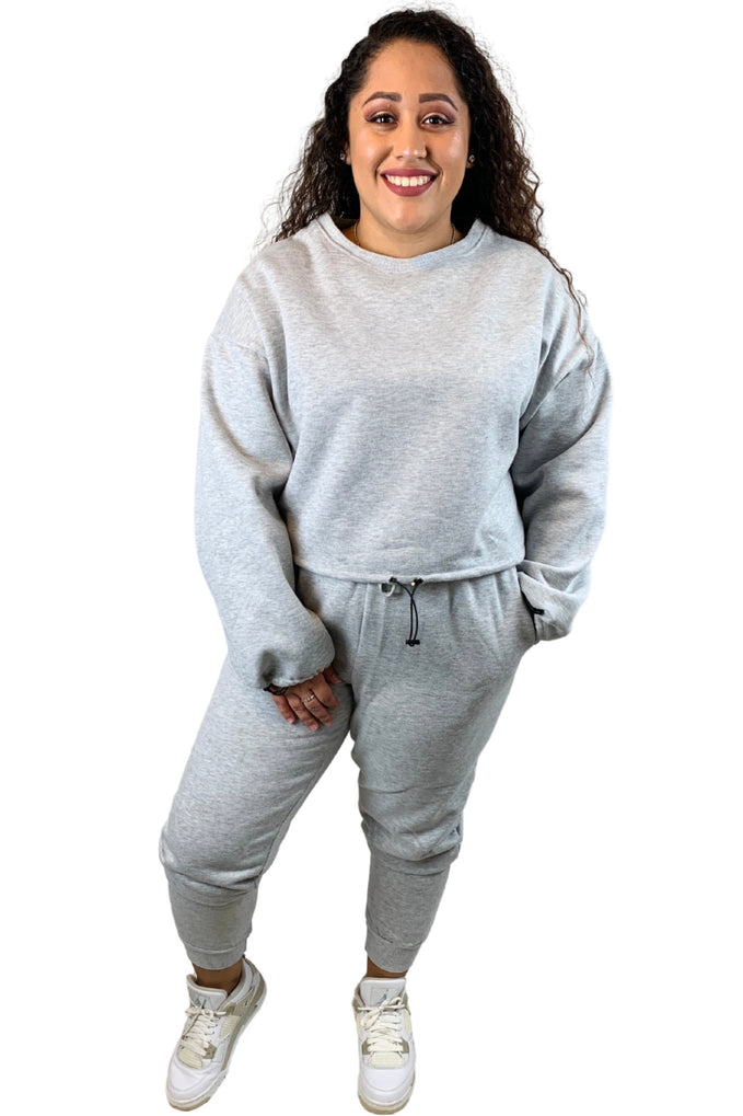 Just Chillin' | Grey | Slightly Cropped Jogger Set | Plus Size