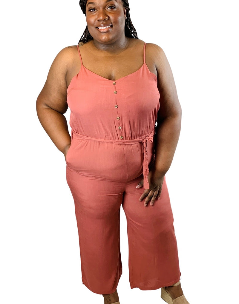 Love My Curves | Pink | Button Front Jumpsuit | Plus Size