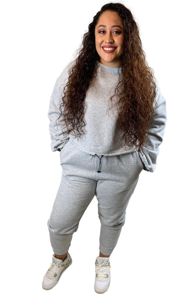 Just Chillin' | Grey | Slightly Cropped Jogger Set | Plus Size