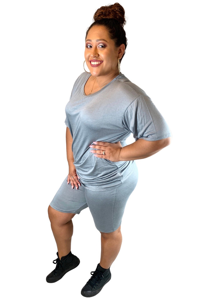 Easy Breezy Biker Short Set | Grey | Curvy-Plus Size