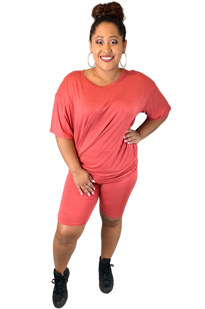 Easy Breezy Biker Short Set | Rust | Curvy-Plus Size