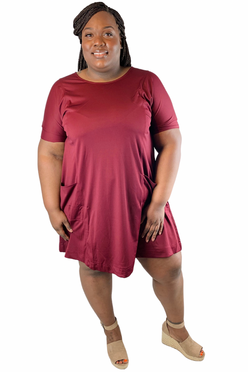 Twirl The World Pocket T-shirt Dress | Wine | Plus Size