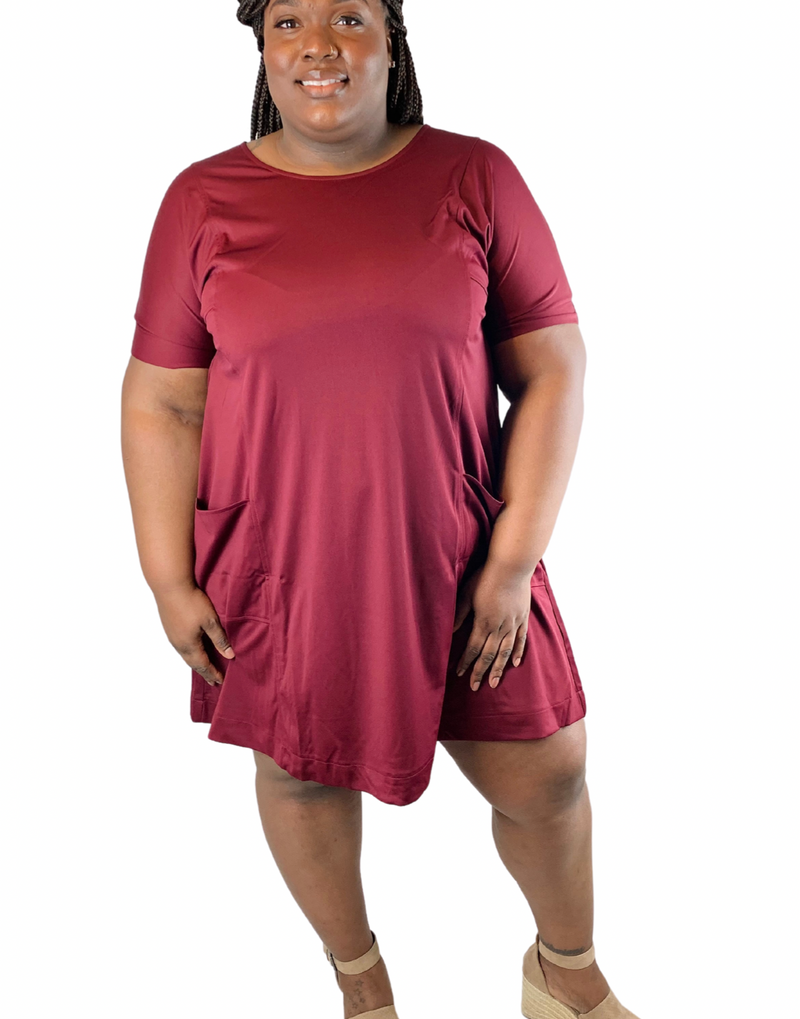 Twirl The World Pocket T-shirt Dress | Wine | Plus Size