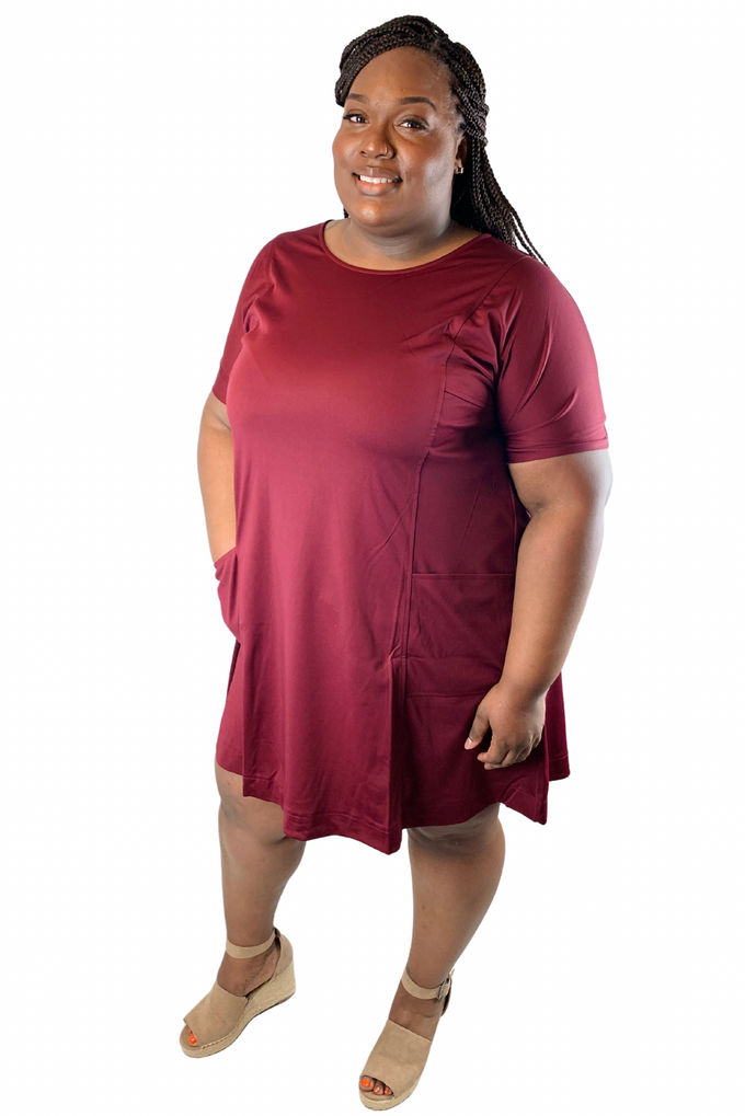 Twirl The World Pocket T-shirt Dress | Wine | Plus Size