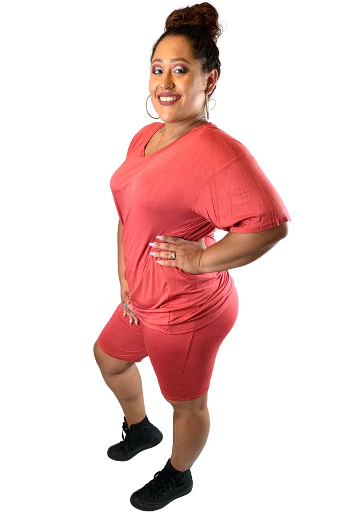 Easy Breezy Biker Short Set | Rust | Curvy-Plus Size