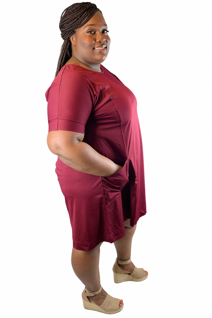 Twirl The World Pocket T-shirt Dress | Wine | Plus Size