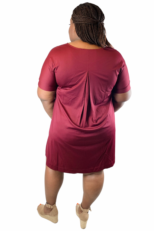 Twirl The World Pocket T-shirt Dress | Wine | Plus Size