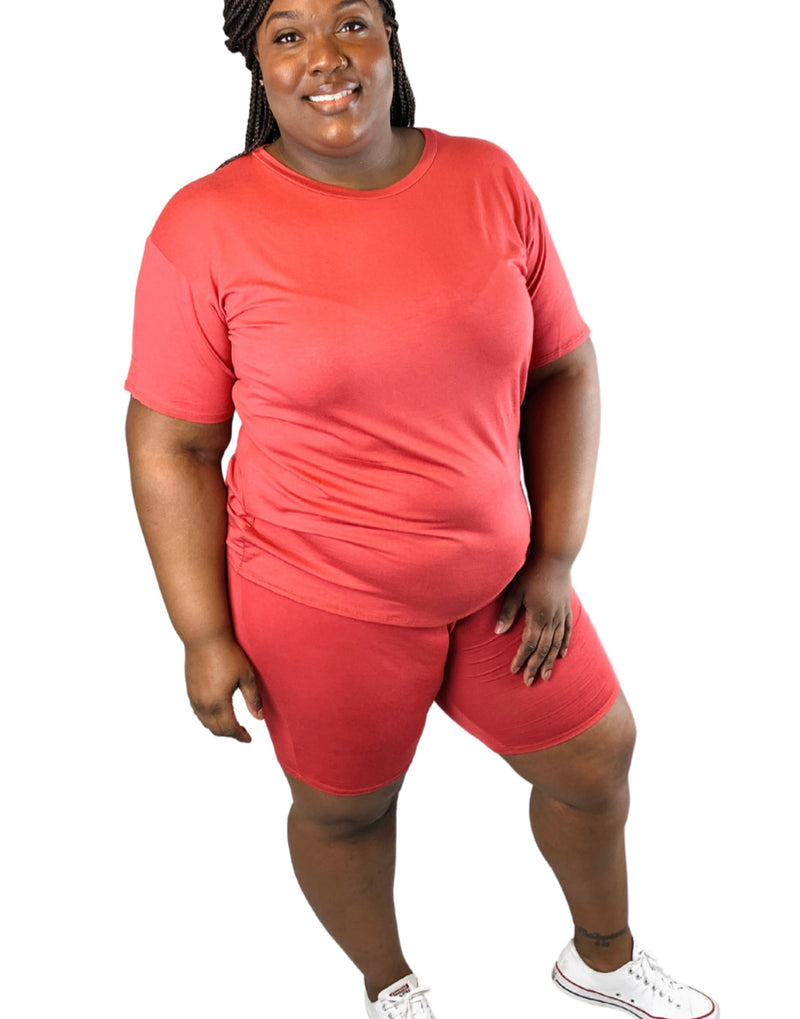 Easy Breezy Biker Short Set | Rust | Curvy-Plus Size