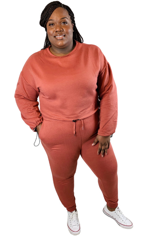 Just Chillin' | Rust | Slightly Cropped Jogger Set | Plus Size