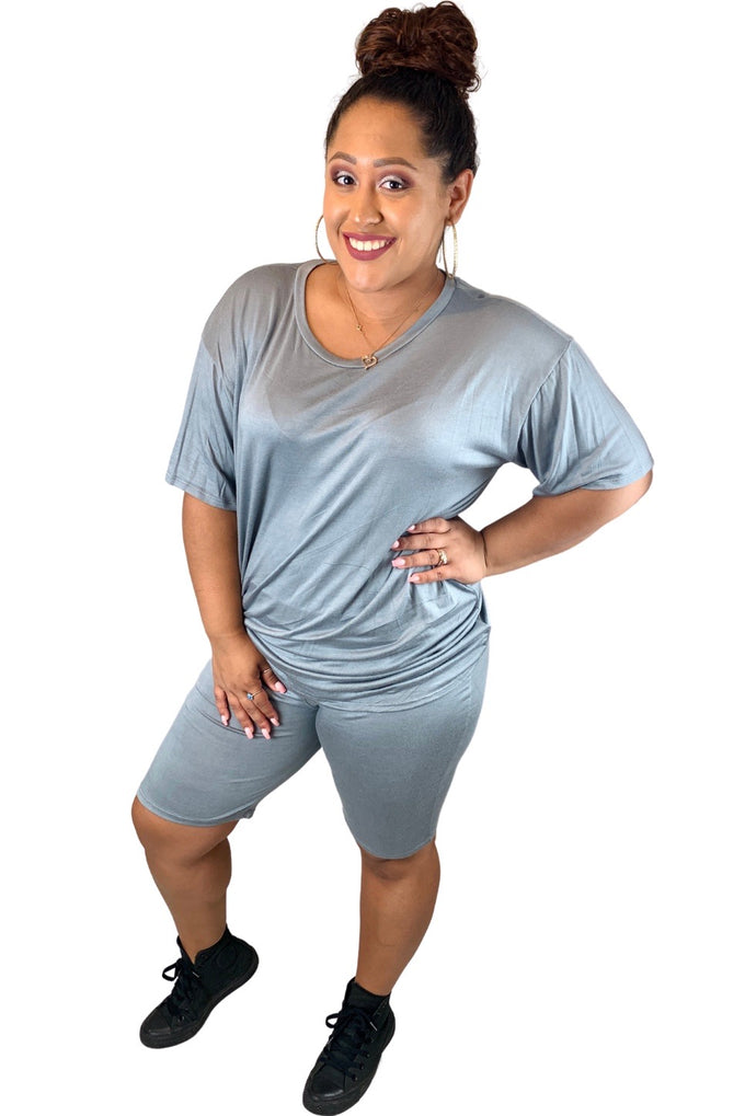 Easy Breezy Biker Short Set | Grey | Curvy-Plus Size