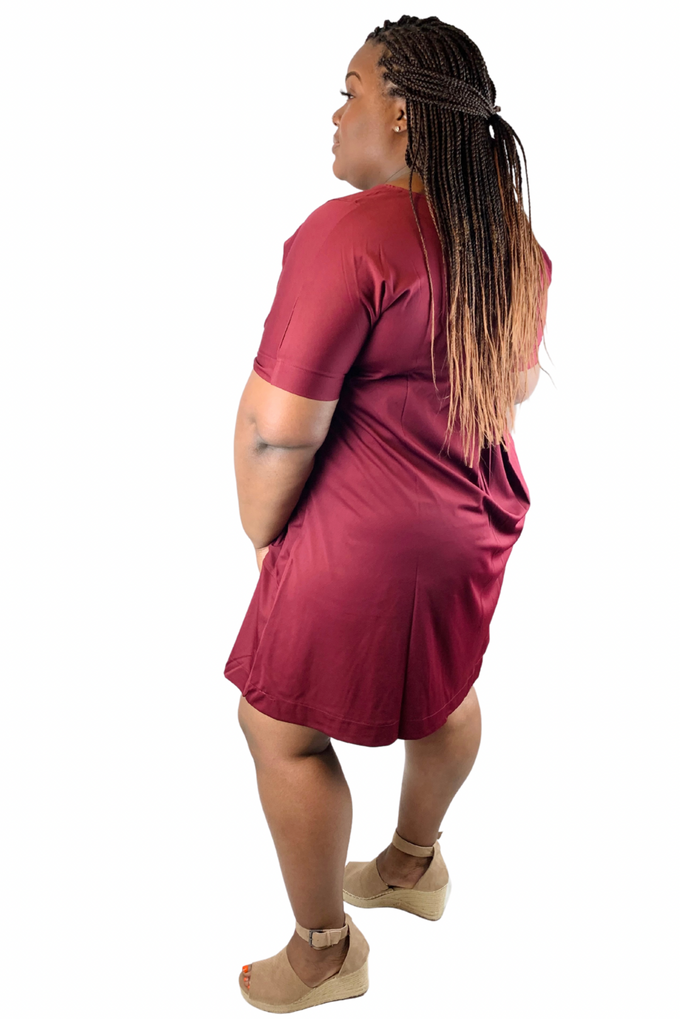 Twirl The World Pocket T-shirt Dress | Wine | Plus Size