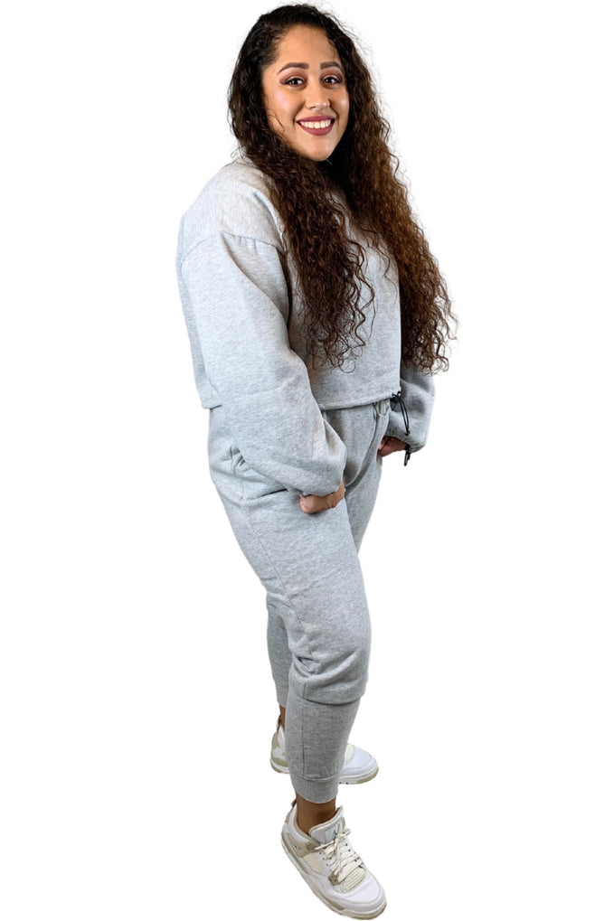 Just Chillin' | Grey | Slightly Cropped Jogger Set | Plus Size