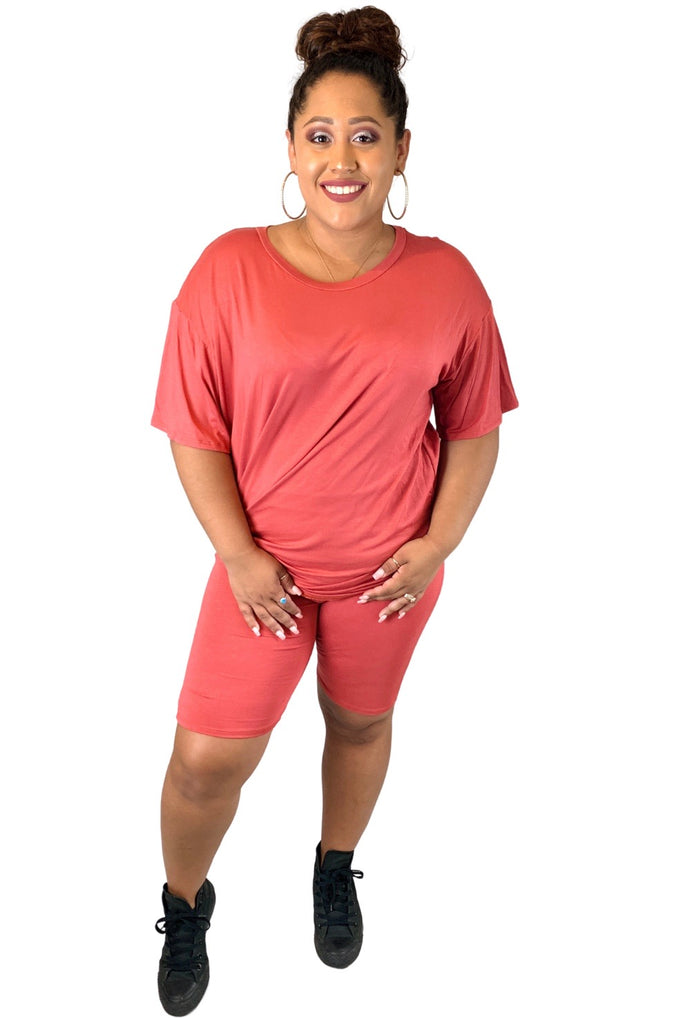 Easy Breezy Biker Short Set | Rust | Curvy-Plus Size