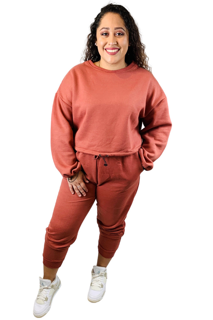 Just Chillin' | Rust | Slightly Cropped Jogger Set | Plus Size