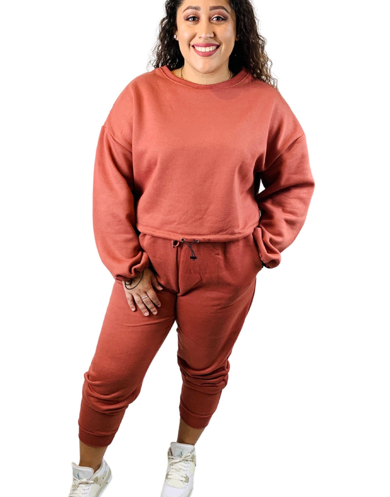 Just Chillin' | Rust | Slightly Cropped Jogger Set | Plus Size