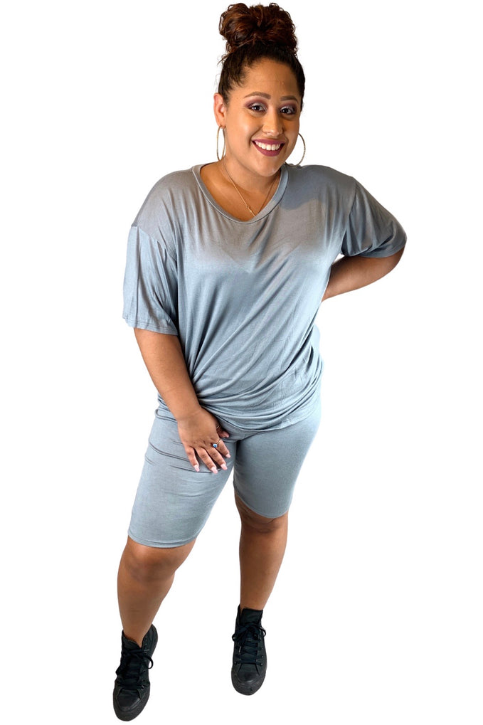 Easy Breezy Biker Short Set | Grey | Curvy-Plus Size