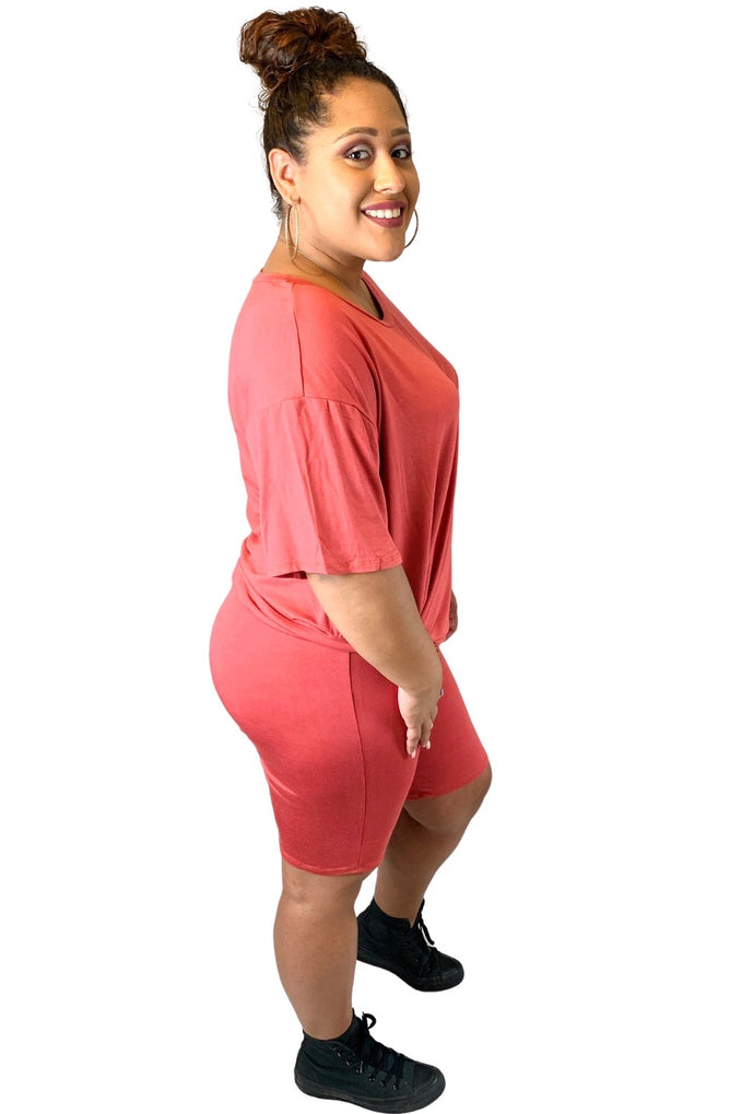 Easy Breezy Biker Short Set | Rust | Curvy-Plus Size