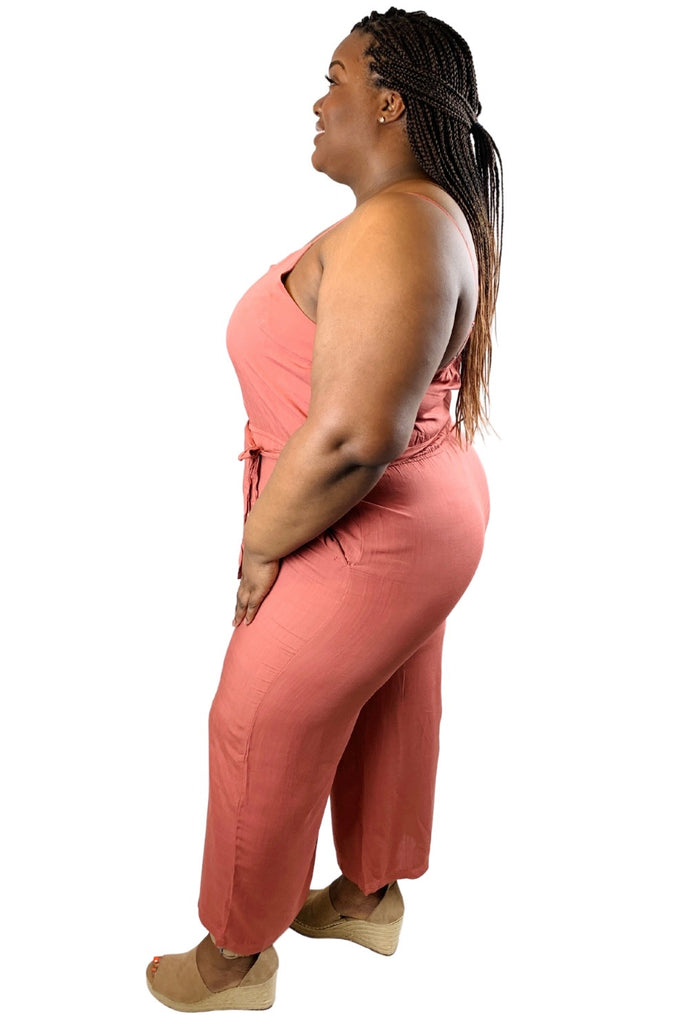 Love My Curves | Pink | Button Front Jumpsuit | Plus Size